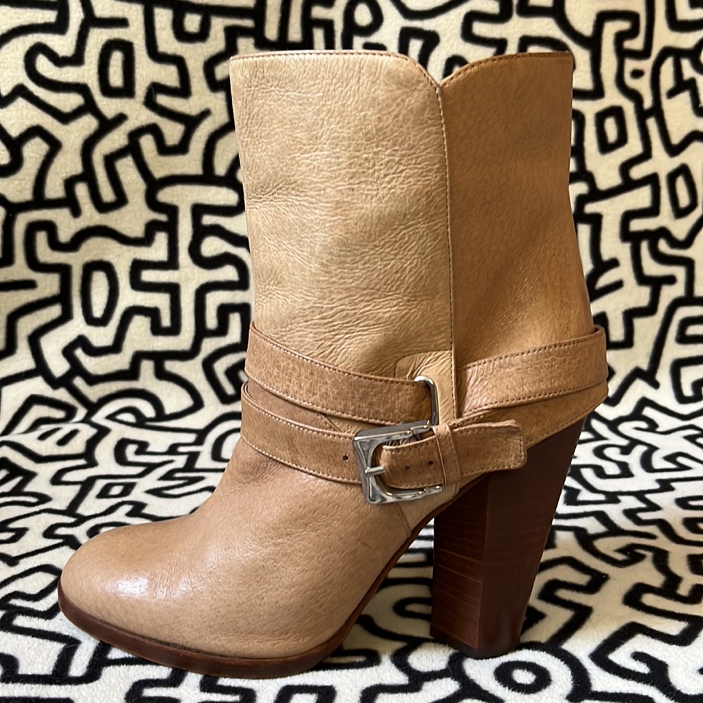 Marc By Marc Jacobs Lux Supple High Heeled Wrap Strap Buckle Moto Boot 37 Eu